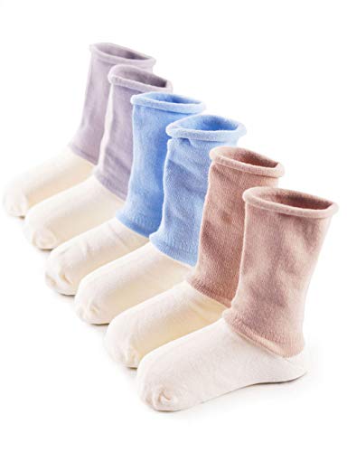 Baba Mate Baby Infant Toddler Boys' Organic Cotton Crew Socks with Non-binding Tops Seamless Toe, Blue Gray Brown, 6-12 Months (3 Pack)