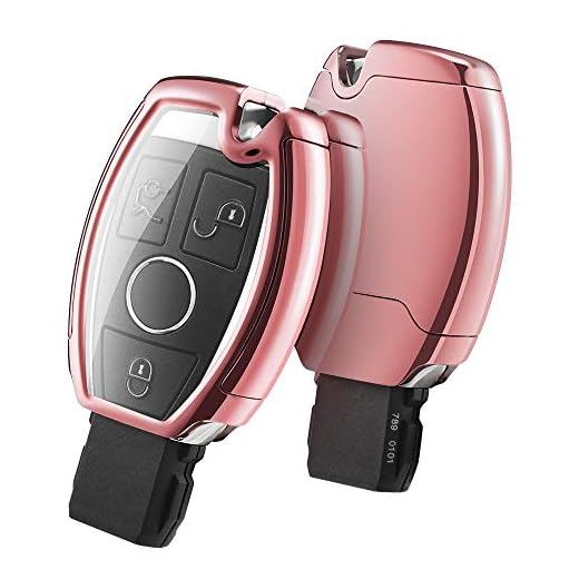 OATSBASF Funda Llave Mercedes Benz,Carcasa Llave Mercedes,Funda de protección para Llave de Coche Mercedes Benz W204 W211 2-3 Keyless Botones A B C E Class (Oro Rosa)