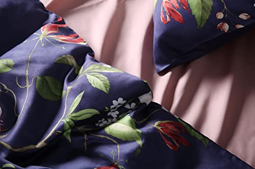 Exotic Modern Floral Print Bedding Birds Flowers Dusty Grey Design 100% Cotton Duvet Cover 3Pc Set Hibiscus Blossom Branches In Muted Gray Blue (Queen, Blue) #TOP5