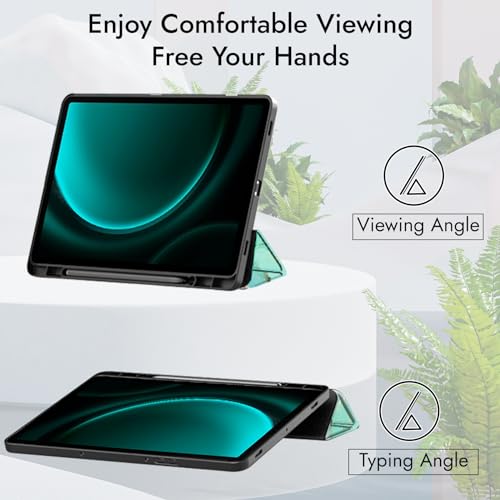 Image of Robustrion Cover for Samsung Galaxy Tab S9 FE+ / Tab S10 Plus /Tab S9 Plus 12.4 inch Cover Case with [S Pen Holder] for Samsung Tab S9 FE Plus /S9+ / S10+ Tablet Cover [Auto Sleep /Wake] - Marble Green