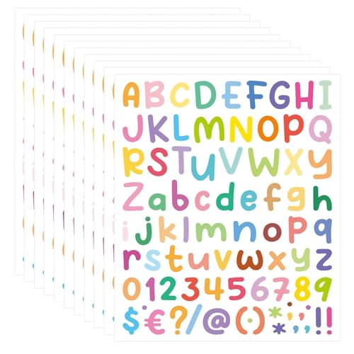 Lotbun 10 hojas pegatinas de letras alfabeto, pegatinas de números alfabéticos, pegatinas de letras para decoración de artes