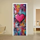 arricraft 2 Pcs Self-Adhesive Door Sticker, 31.5'x78.7' Street Culture Wall Graffiti Love Illustration Murals Stickers PVC Removable Wallpaper Decoration for Bedrooms ​Living Room