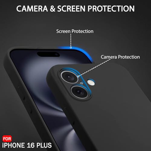 Image of TheGiftKart Liquid Silicone Back Cover Case for iPhone 16 Plus | Soft Micro-Fibre Lining Inside | Camera & Screen Protection | Shockproof Back Cover Case for iPhone 16 Plus (Silicone, Black)