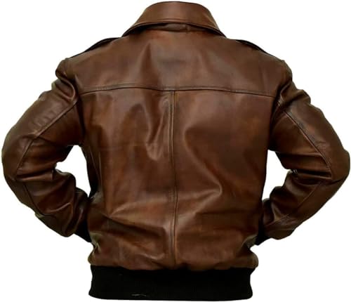 Image of Mens A2 Aviator Cockpit Bomber Leather Jacket - Distressed Pilot Jackets - G1 Fur Collar Flight Leather Jacket