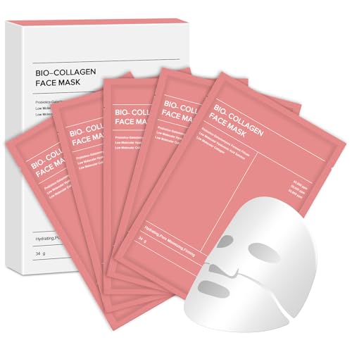 Masque Collagene Visage, Bio Collagen Real Deep Mask 5 Pièces, Hydratant Anti-Âge, Réduit Pores et Améliore Élasticité, Soin Raffermissant, Convient à...