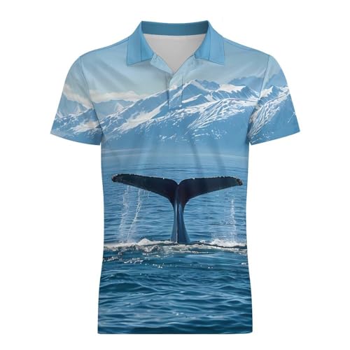 USA Alaska Whale Tail in Mountaines Men's Polo Shirt Short Sleeve T Shirt Casual Summer Golf Shirt Athletic Top4