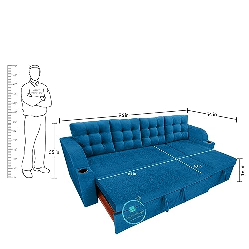 Image of Comfort Designs Nora Standard 5 to 6 Person Corner Sofa Cum Bed with Geometrical Right Hand Side Wood Sal Wood Frame Polyester Fabric (Blue)