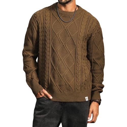 Pull surdimensionné pour homme en tricot torsadé vintage avec col rond