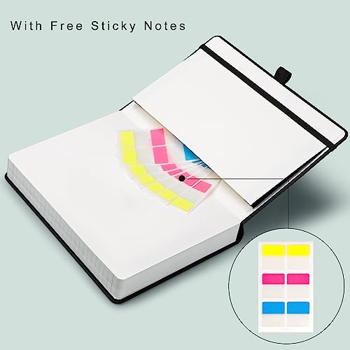 EMSHOI Notebook A5-400 Pages 100gsm Thick Notepad, Lined Journal Hardcover Vegan Leather Ruled Note Book Daily for Women Men Work School Office Writing, Sticky Notes, 14.5 x 21cm, Black - Image 3