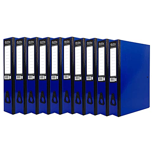 ED 10 x Pukka Foolscap A4 Glossy Box Files with Document Clip & Push Lock School Work Office 70mm Spine File Organiser (Navy)