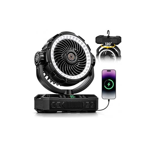 9-Inch Rechargeable Camping Fan 【Auto-Oscillating, Max 60H】20000mAh Portable Battery Powered Operated Fan,Light,Timer,Hook,Outdoor Tent Fans for Patios,Beach,Fishing,Emergency,Camping Gear Essentials - image 1