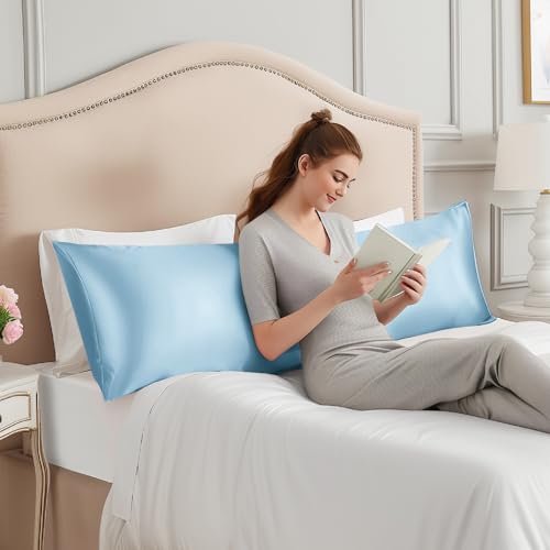Image of INFIIXSO Silk Pillowcase Light Blue 20 inchx54 inch