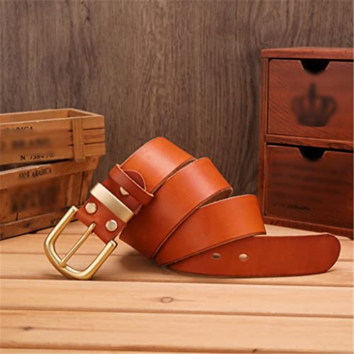 Ceinture pour homme en laiton massif pleine fleur avec boucle, cuir véritable, accessoires de vêtements (couleur : A, taille : 105 cm)