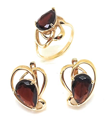 Juego de joyas con granate Dominica, pendientes y anillo para lucir en tus eventos