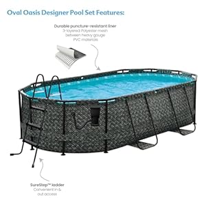 Funsicle 167 by 98 by 39.5 Inches Oasis Designer Oval Frame Outdoor Above Ground Swimming Pool Pool Set with Accessories, Dark Herringbone Gray Funsicle 167 by 98 by 395 Inches Oasis Designer Oval Frame Outdoor Above Ground Swimming Pool Pool Set with Accessories Dark Herringbone Gray