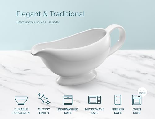 image for Kook Ceramic Gravy Boat, Serving Dispenser, Porcelain Pitcher for Sauc