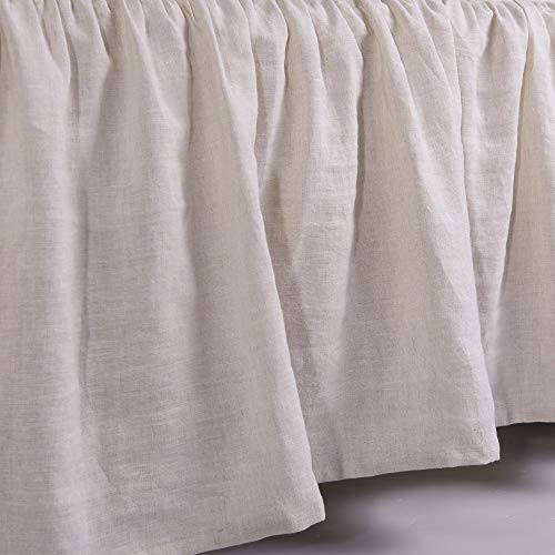 Meadow Park Washed Linen Bedskirt, Queen Size 60" W X 80" L, Drop 16", Super Soft Ruffle, Natural Linen Color #TOP3