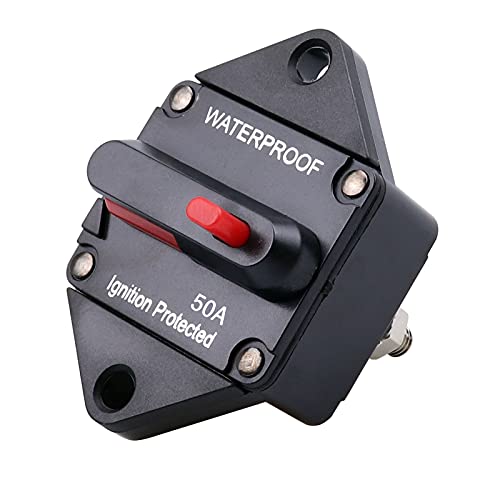 Image of RKURCK 50 Amp Circuit Breaker,12V-48V DC Waterproof with Manual Reset for Auto Truck RV Marine,Panel Mount (50A)