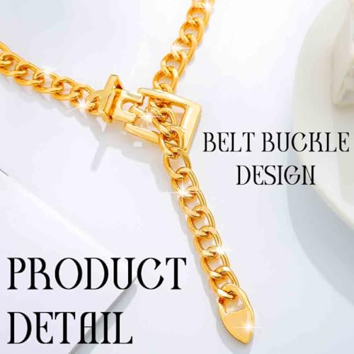 Chunky Gold Choker Punk Belt Buckle Collar Necklace Long Y-Necklace Thick Chain Neck Jewelry for Women4