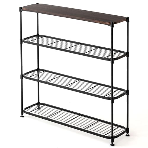 スチールラック「ルミナス」の新提案 棚位置が調整できるコンソールラック 4段 幅80.5×奥行21.0×高さ79.5cm ブラック C12-S804BK 幅80 スチール×木製 棚付き 可動棚 収納 飾り棚 玄関 リビング おしゃれ カスタマイズ対応 Luminous - Luminous(ルミナス) - 商品画像