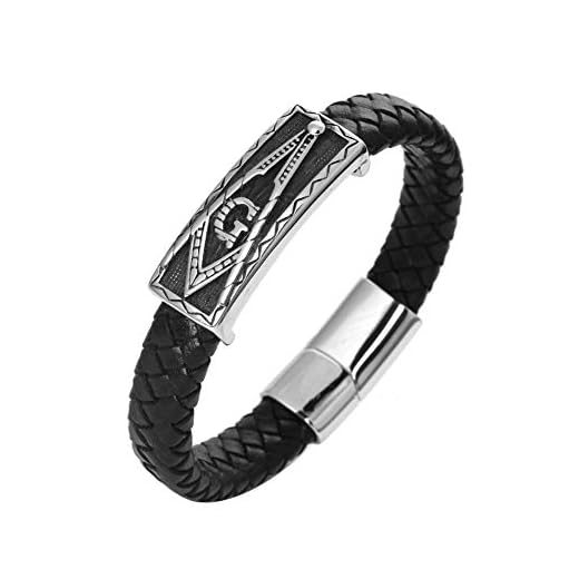 Armband läder titan stål punk män och kvinnor handgjort mode vävd bokstav G trend present kreativ unik retro pop, 22 cm
