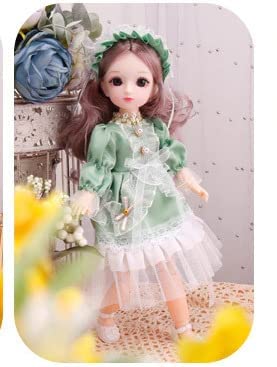 Image of Tickles Set Movable Jointed Cute Girl Brown Eyes Fashionable Doll Green Frock for Kids Girls (Size: 30 cm Color: Green & White)