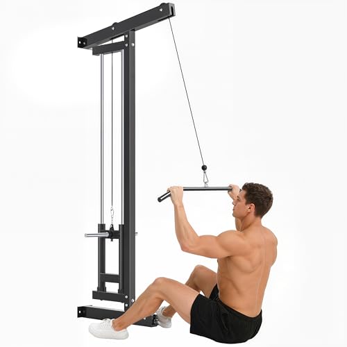 SPORTNOW Appareil de Musculation Mural, Station de Traction, Station de Musculation Multifonction, poulie Haute et Basse, 2 poulies, Barre de Traction...