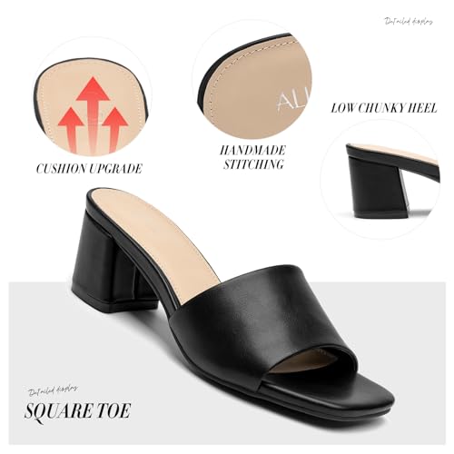 ALLOT Women's Square Toe Heeled Sandals Low Chunky Heel Comfortable Dress Heels Slip on Casual Pumps Shoes3