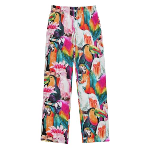 Boys' Pants Watercolor Parrot Animal Pattern Long Bottoms Jogger Pants Elastic Waist Trousers with Pockets S-XL
