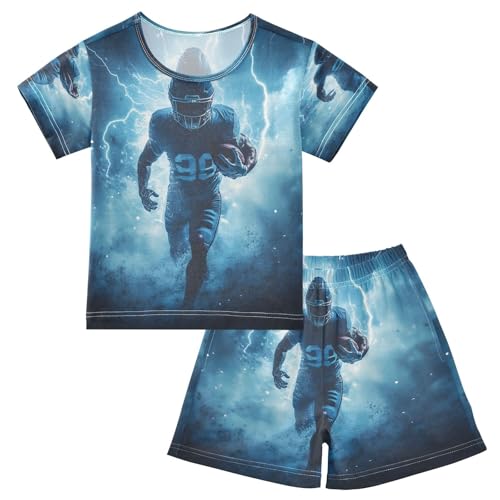 ALAZA American Football Player Blue Pajamas Set Short Sleeve Cotton Sleepwear Summer Pjs 2 Piece 5-14Y