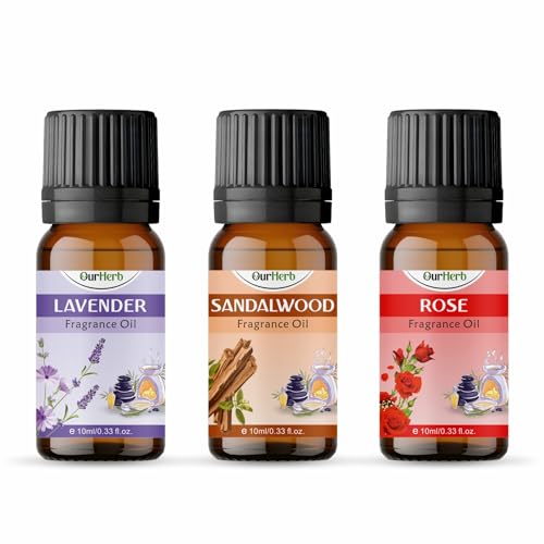 OurHerb Aroma Diffuser Oil Combo (3 x 10ml) – Lavender, Sandalwood,Rose Fragrance (Essential) Oils for Diffuser, Home Fragrance, Candle Making, Aromatherapy and Helps in Relaxation & Meditation.