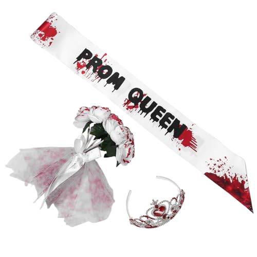 Alipis Disfraz Reina Zombi Halloween Banda y Ramo Sangriento Accesorios para Baile de Graduación y Cosplay