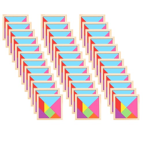 Set di Tangram in legno per bambini, regali di compleanno per bambini, Giocattoli educativi tipo Montessori Compleanno Puzzle per la scuola per bambini (36 Pezzi)