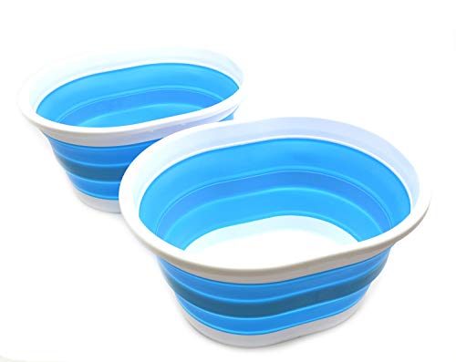 Image of SAMMART 22L (5.8 Gallon) Collapsible Plastic Laundry Basket - Oval Tub /Basket - Foldable Storage Container /Organizer - Portable Washing Tub - Space Saving Laundry Hamper (2, Sky Blue)