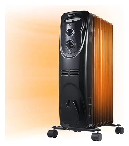 EDEDE Space Heater, PHO15A2AGW, Basic Electric Oil Filled Radiator, 1500W Portable Full Room Radiant Space Heater With Adjustable Thermostat for Home Office Indoor Use(Nero)