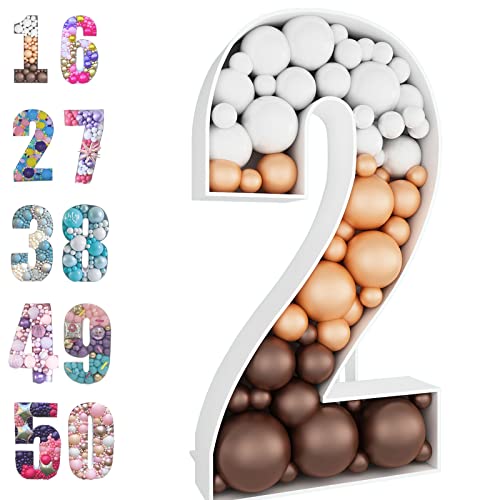 JoyBox Design 4ft Mosaic Balloon Frame Number 2 Light Up Marquee Pre-Cut Kit Number Cut-Out Extra Large Foam Board Backdrop Birthday Baby Party Anniversaryâ€¦