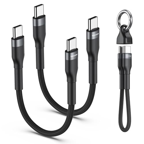PD 60W Short USB C Cable (2 Pack), Keychain 6 Inch USB C Cable/Nylon Braided Type C to Type C Cables/Fast Charging Cables for 1Phone17/16/15 Series, 1Pad Pro/Air, Samsung Galaxy Series, Google Pixel
