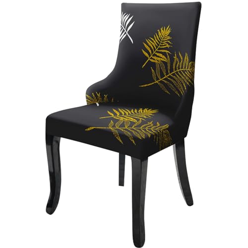 Image of House of Quirk Wingback American Side Chair Slipcover-Accent Chair Cover Slipcover with Arm,Washable Dining Chair with Nailed Trim Protector for Dining Living Room Pack of 6 (Gold Leaf)