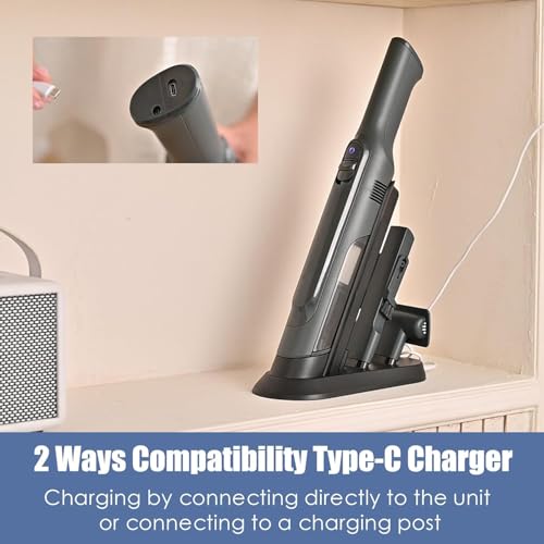 Image of Handheld Vacuum Cordless, Lightweight 1.4lb with Powerful Suction, Charging Dock, Single Touch Empty and Detachable Dust Cup, Portable Mini Car Vac for Home Office and Pet Hair (Grey Matte Silver)
