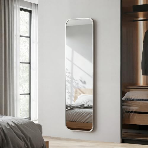 Heilmetz Wandspiegel Ganzkörperspiegel 120x37cm, Spiegel Lang mit gebürstetes Aluminium Metallrahmen, Körperspiegel Wand für Garderobe Flur Wohnzimmer Schlafzimmer Badezimmer