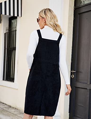 Flygo Women's Corduroy Jumper Overall Pinafore Midi Dress Skirt with Pockets3