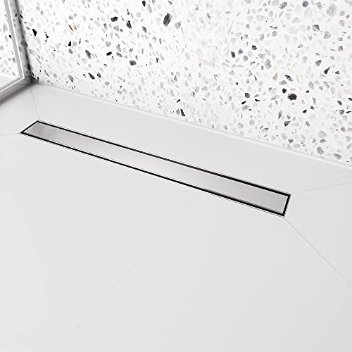 24 inch Linear Shower Drain with Removable Square Hole Panel by Using Brushed 304 Stainless Steel...