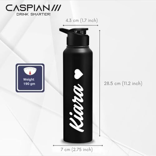 Image of CASPIAN / / / Hike Stainless Steel Customize Sipper Water Bottle (CUS-Matte Black 1 Litre, Set of 1)| Leak Proof Thunder for Fridge Home Office Travel School Kids Boys Girls Adults Sports Gym Yoga