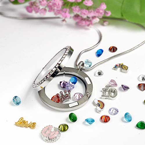 10Th Birthday Gifts For Girls, Stainless Steel Round Living Memory Floating Locket 30Mm Glossy Pendant Necklace With Charms & Birthstones #TOP2