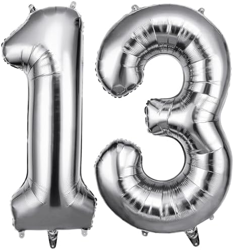 OFFCUP Zahlen Luftballon 13 Geburtstag Silber, Folienballon Zahl 13 | 40 Zoll Helium Ballons Riesen 101cm Geburtstag Mädchen Junge PartyDeko Ballon Zahl Deko zum Jubiläum Neujahr H