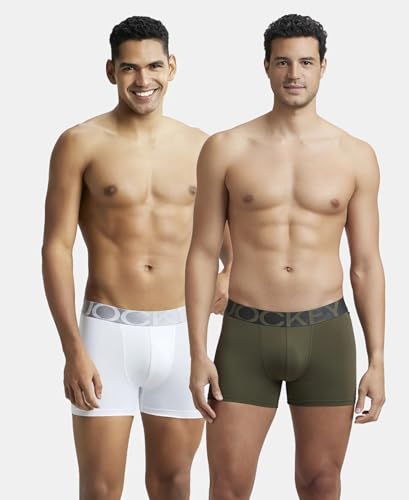 Image of Jockey IC28 Men's Tactel Microfiber Elastane Stretch Solid Trunk with Moisture Move Treatment (Pack of 2)