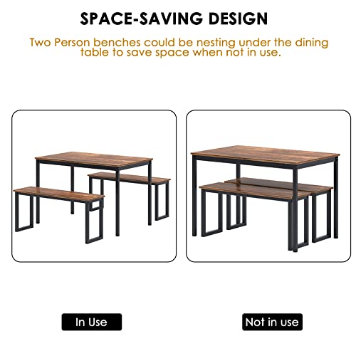 Dlandhome Dining Table Set For 4, Kitchen Table Set With 2 Benches, 3 Piece Dining Room Table And Benches, Kitchen Coffee Table Set For Flats, Industrial Style Wooden Kitchen And Dining Room Set #TOP1