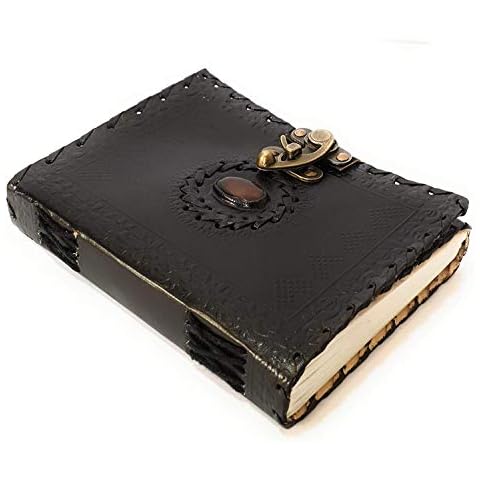 PRASTARA Genuine Leather & Handmade Paper Stone Diary Notebook Journal for Personal Use or Gift Size 5x7 Antique Handmade Leather Bound Daily Notepad for Men & Women (Black) Cover