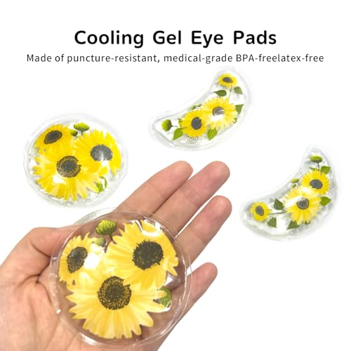 Image of 4PCS Gel Eye Ice Pack Set, Cold & Hot Compress, Reusable Cooling Gel Pads for Strain Relief, Swelling, Dark Circles, Redness, Puffy Eyes, Surgery Recovery(4 Yellow flowers)