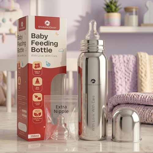 Image of StarAndDaisy Baby Milk Bottle for new Born /Infant /Toddler 250 ML SUS 304 Steel Baby Feeding Bottle for 0+ Months, BPA Free Leakproof, Anti Colic, Easy to Clean, Glossy